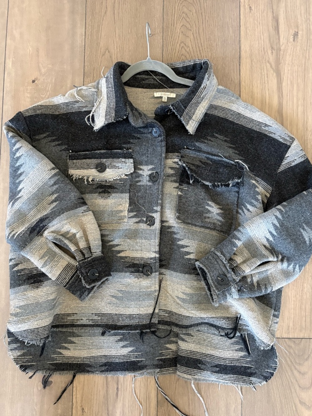Gray & Black Aztec Button-Up Slightly Cropped Jacket